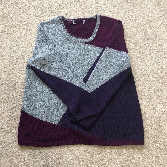 KAREN Scott Retro Sweater Block Print Purple/ Maroon/ Grey Women's Size M VTG - Picture 2 of 2